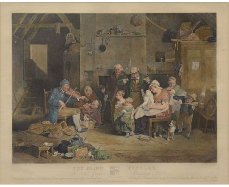 John Burnet after David Wilkie,The Blind Fiddler,colour print,49x62cm.