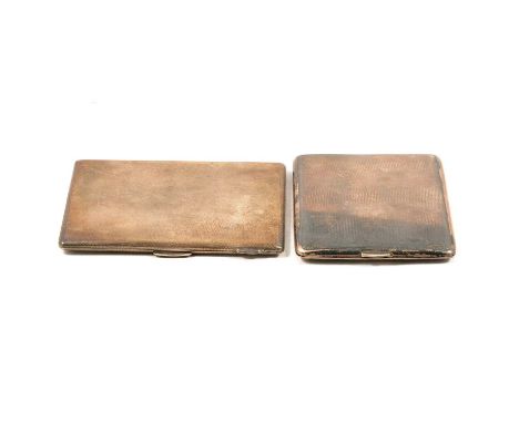 A silver cigarette case, Frederick Field, Birmingham 1936, engine turned, 11.5cm x 8.5cm; and another smaller silver cigarett