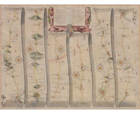 John Ogilby, Road from London to Holyhead; another, London to Darby; together with a modern reproductive print after A A Glen