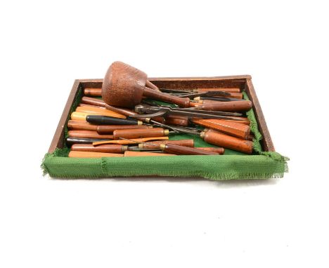 Quantity of antique woodworking hand tools, including Addis &amp; Sons chisels, steel dividers, etc.Provenance:The workshops 