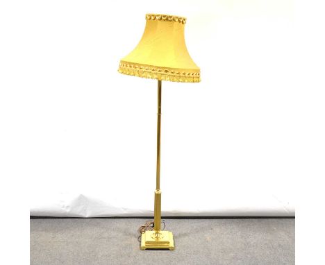 Gilt metal standard lamp, with shade, height 168cm.
