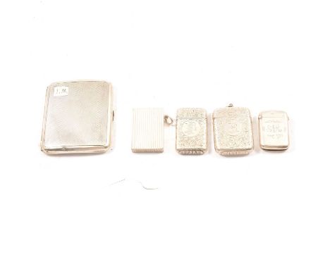 Silver cigarette case, Sampson Mordan &amp; Co., London 1919, rectangular slightly curved form with engine turned decoration 