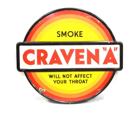Cigarette enamelled advertising sign - Smoke / Craven "A" / Will not affect your throat - circular with horizontal bar across