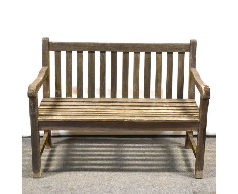 Teak garden bench, length 122cm.