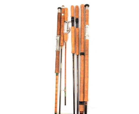 W J Cummins, Bishop Auckland - Vintage Split Cane 3-Piece Fishing Rod c.  10ft6in with 1 spare tip an