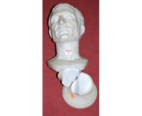 A large Parian head &amp; shoulders portrait bust of Caesar on a socle base (heavily a/f)