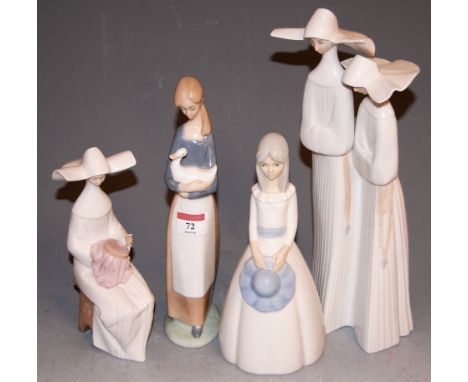 A large Lladro figure group of two nuns, printed mark verso and numbered 4611, h.31cm; together with another Lladro figure of