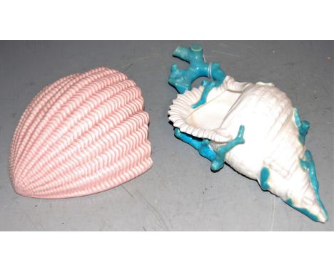 A Royal Worcester wall pocket in the form of a shell, having printed green mark verso, h.28cm; together with a Sylvac pink gl