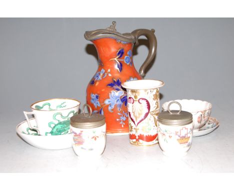 Mixed ceramics, to include Chinese tea bowl on stand, pair of Royal Worcester egg coddlers, early 19th century Derby porcelai