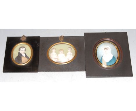 English school, 19th century, head & shoulders portrait of a gentleman, oil on ivory, housed in an ebonised frame,7x5.5cm, to