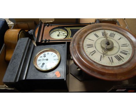 Four various mantel and wall clocks, to include an early 20th century eight day slate mantel clock