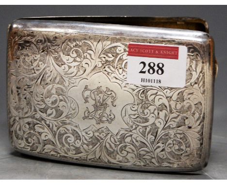 A silver and engraved pocket cigarette case, 4.5oz, 12cm