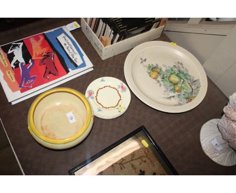 A Bazaar by Clarice Cliff bowl, a Clarice Cliff Fred Ridgeway apple decorated serving dish and six Clarice Cliff floral decor