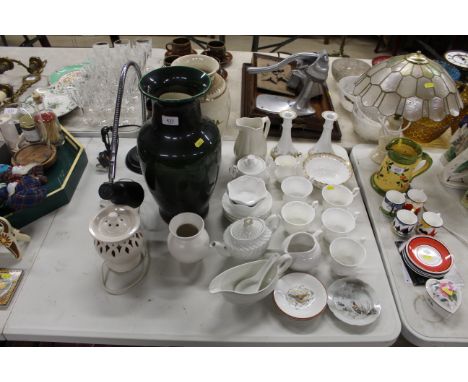 An adjustable table lamp, oriental style vase, large pottery vase, collection of Royal Albert teaware etc.