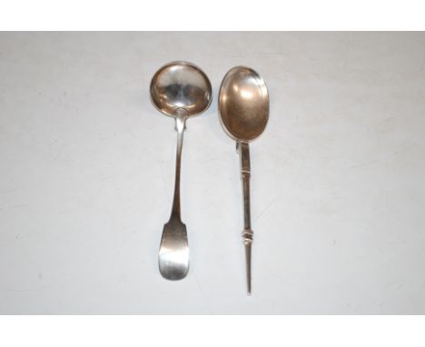 A silver ladle and a silver spoon approx. 75gm