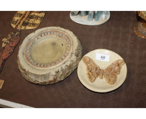 A Bernard Rooke pottery dish and another smaller decorated with a butterfly
