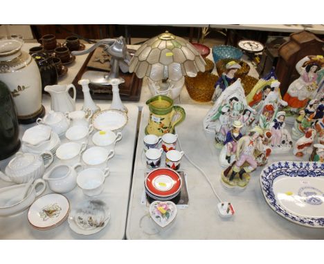 A set of four Wedgwood Clarice Cliff coffee cans and saucers, a Spode heart shaped dish and cover, French pottery jug and a t