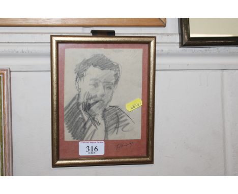 Ro Dunlop pencil sketch self portrait study dated 1960