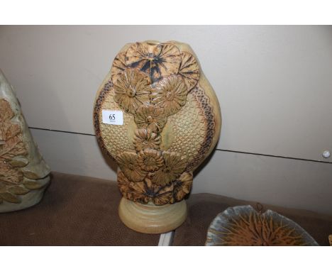 A Bernard Rooke pottery vase decorated with lily pads 
