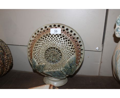 A Bernard Rooke pottery table lamp decorated with butterflies