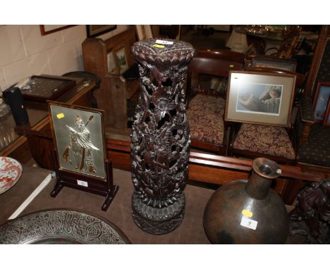 A Indonesian hardwood carved table lamp base 
