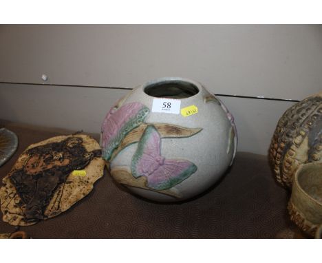 A Bernard Rooke pottery vase decorated with butterflies