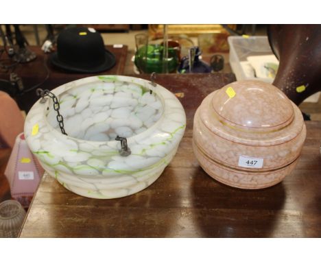 A mottled Art Glass Plafonnier and a 1950s glass light shade