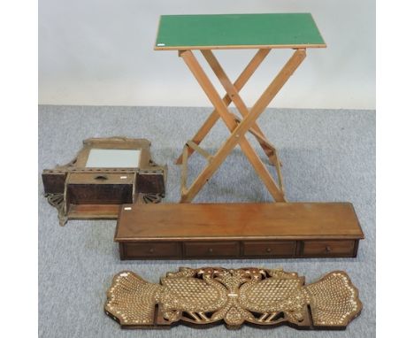 A set of drawers, 93cm, together with an inlaid panel, a wall mirror, and a folding table