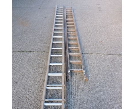 A wooden ladder, 480cm closed, together with another smaller