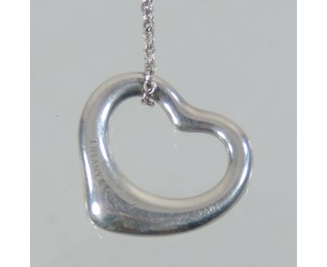 A Tiffany silver heart shaped pendant, on chain 