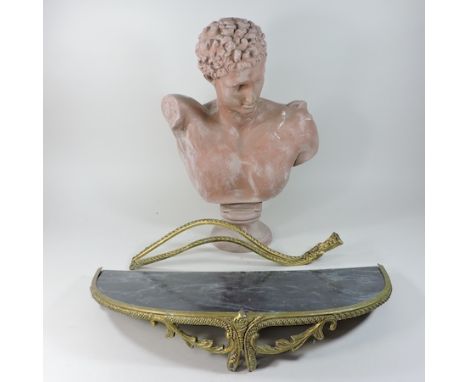 A painted plaster bust of Hermes, 50cm tall, together with a gilt metal wall bracket