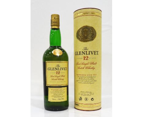GLENLIVET 12YOAn older style of presentation for the Glenlivet 12 Year Old Single Malt Scotch Whisky.  1 Litre.  40% abv.  In