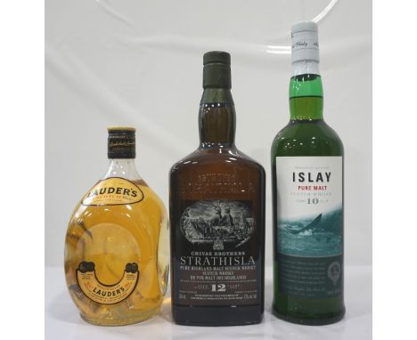 THREE BOTTLES OF MALT AND BLENDED WHISKYcomprising: one bottle of Strathisla 12 Year Old Single Malt Scotch Whisky.  75cl.  4