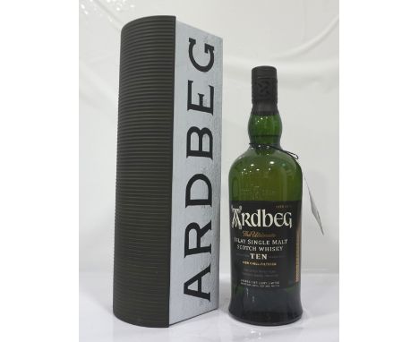 ARDBEG 10YOA bottle of the Ardbeg 10 Year Old SIngle Malt Scotch Whisky in the attractive Distillery Tin.  70cl.  46% abv.  I