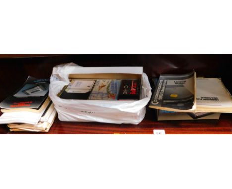 Commodore computing and other literature and manuals, Datassette 1531 boxed Commodore recorder, etc. (1 shelf)