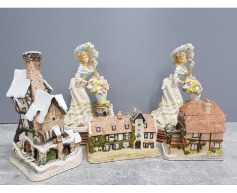 2 figures from the leonardo collection sara louise plus 3 house ornaments