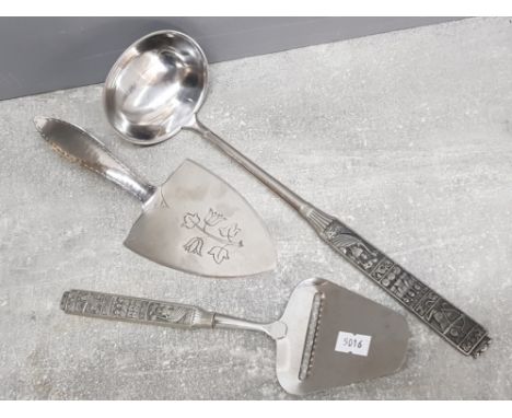 Keswick school of industrial art cake slice together with H.S.Norway ladle and cheese slice