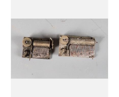 Lot of two music plays, with roller mechanism , bronze and metal , function not proved , 19th Century