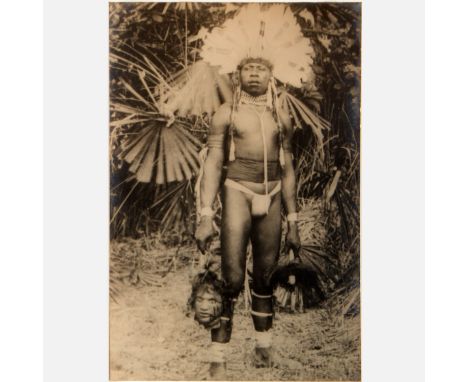 Unknown Photograph early 20th Century, possible portrait of a Cannibal from the Salomon Islands ? Silver gelatine black and w