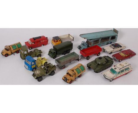 DINKY; A collection of original loose vintage Dinky diecast models to include Pullmore Transporter, Pontiac Police Car, 651 C