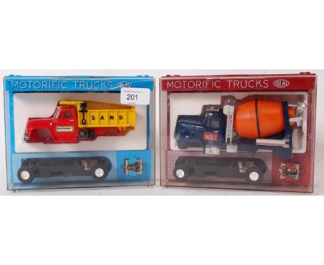 IDEAL; Two vintage Ideal Motorific Trucks - both contained within original plastic display boxes, with cardboard liner to rev