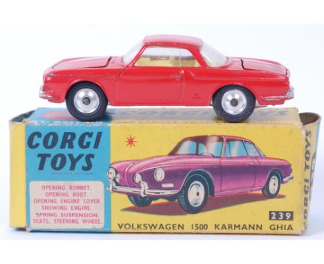 CORGI; An original vintage Corgi Toys 239 diecast model Volkswagen 1500 Karmann Ghia, in red, within original box. Spare tyre
