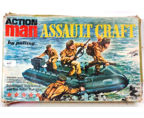 ACTION MAN; An original Action Man by Palitoy boxed Assault Craft dinghy. With oars and outboard motor.