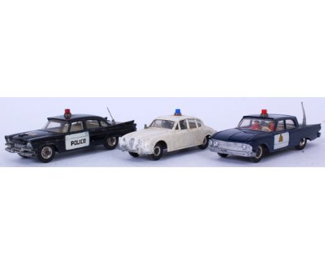 DINKY; A collection of three vintage loose Dinky Police related diecast model cars - Jaguar 3.4 Litre (in white with 2 figure