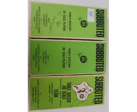 SUBBUTEO; A collection of 3x vintage Subbuteo football teams - box numbers being; 7, 102 and the final unmarked. Each within 