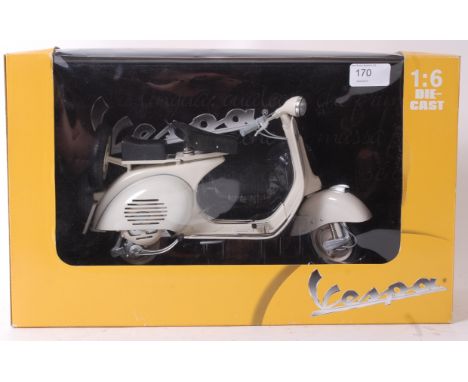 DIECAST; Newray 1:6 scale diecast Vespa scooter. Appears unopened from original packaging, with original box.