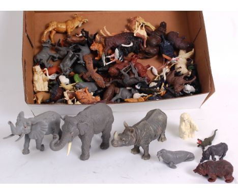 BRITAINS; A quantity of vintage Britains (and others including Timpo ) plastic zoo animals, including elephant, camel, tortoi