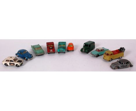 DIECAST; A collection of 10x assorted vintage diecast, both Corgi & Dinky, comprising of; Volkswagen Beetles, Dinky Ford Capr