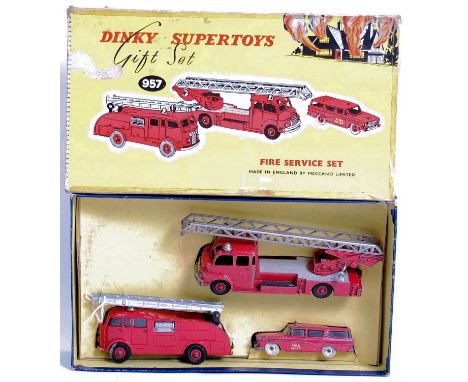 DINKY; An original Dinky Supertoys 957 Gift set - Fire Service set - comprising 3 models - Turntable Fire Escape 956, Fire En