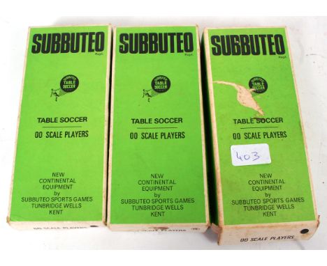 SUBBUTEO; A collection of 3x vintage Subbuteo football teams - box numbers being; 76 and the other two unmarked. Each within 